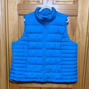 Lands' End Aqua Blue Down Puffer Vest, Plus Size 2X.